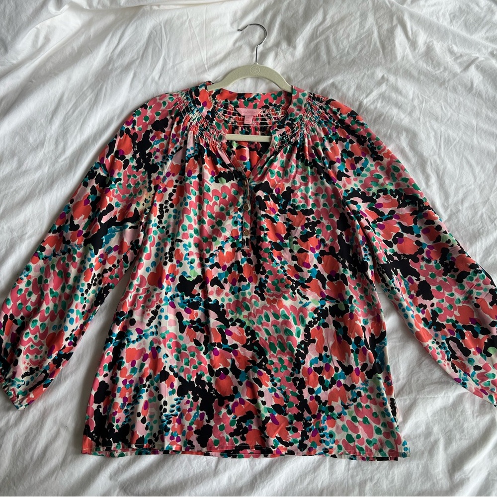 Lilly Pulitzer Black and Red Graphic 3/4 Sleeve Blouse